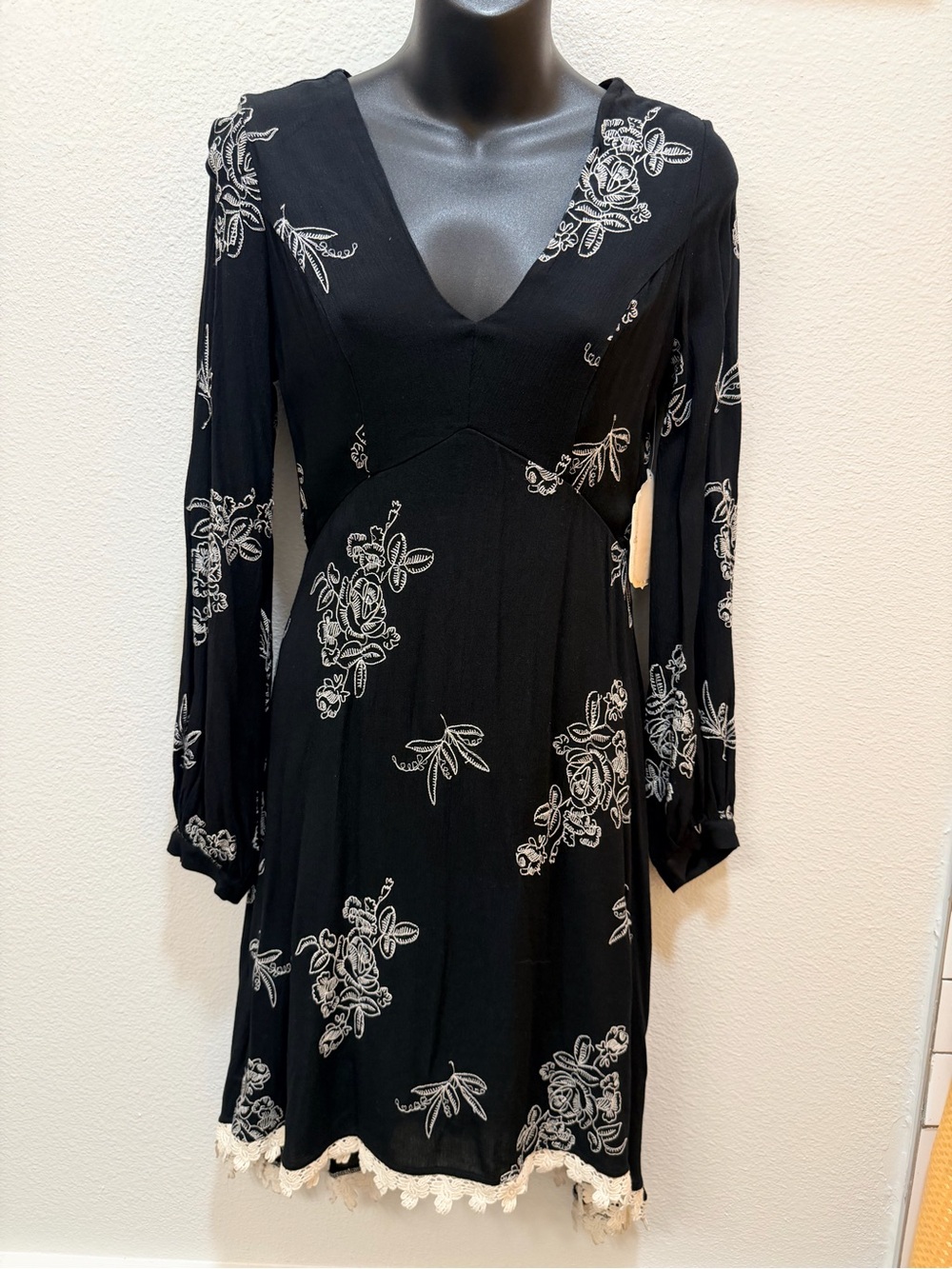 Altar'd State Black Dress with White Floral Embroidery